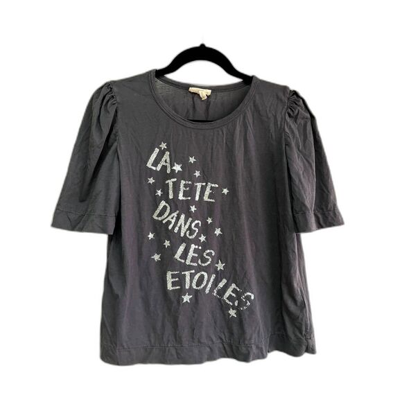 Rebecca Taylor T-shirt French Graphic Glitter - La Tete Dans Les Etoiles - Small - Picture 1 of 4